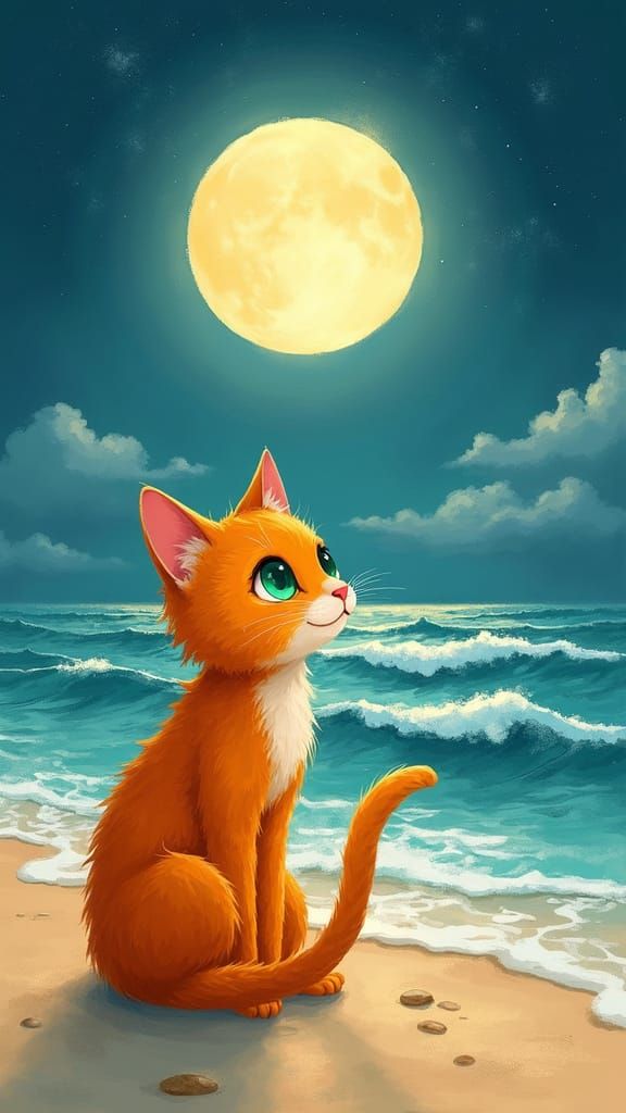 Moonlit Whimsy: A Feline Dreamscape in Vibrant Colours