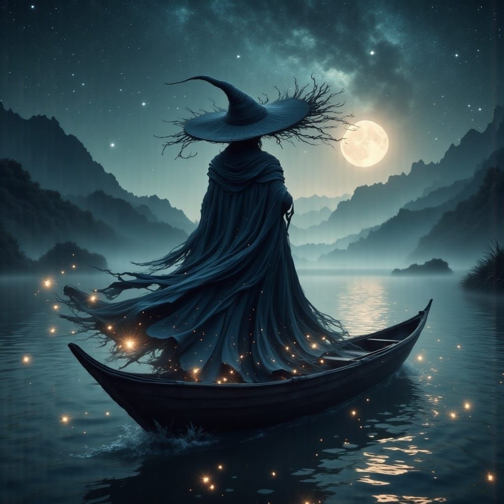 Spectral Ferryman Drifting Through Ethereal Waters