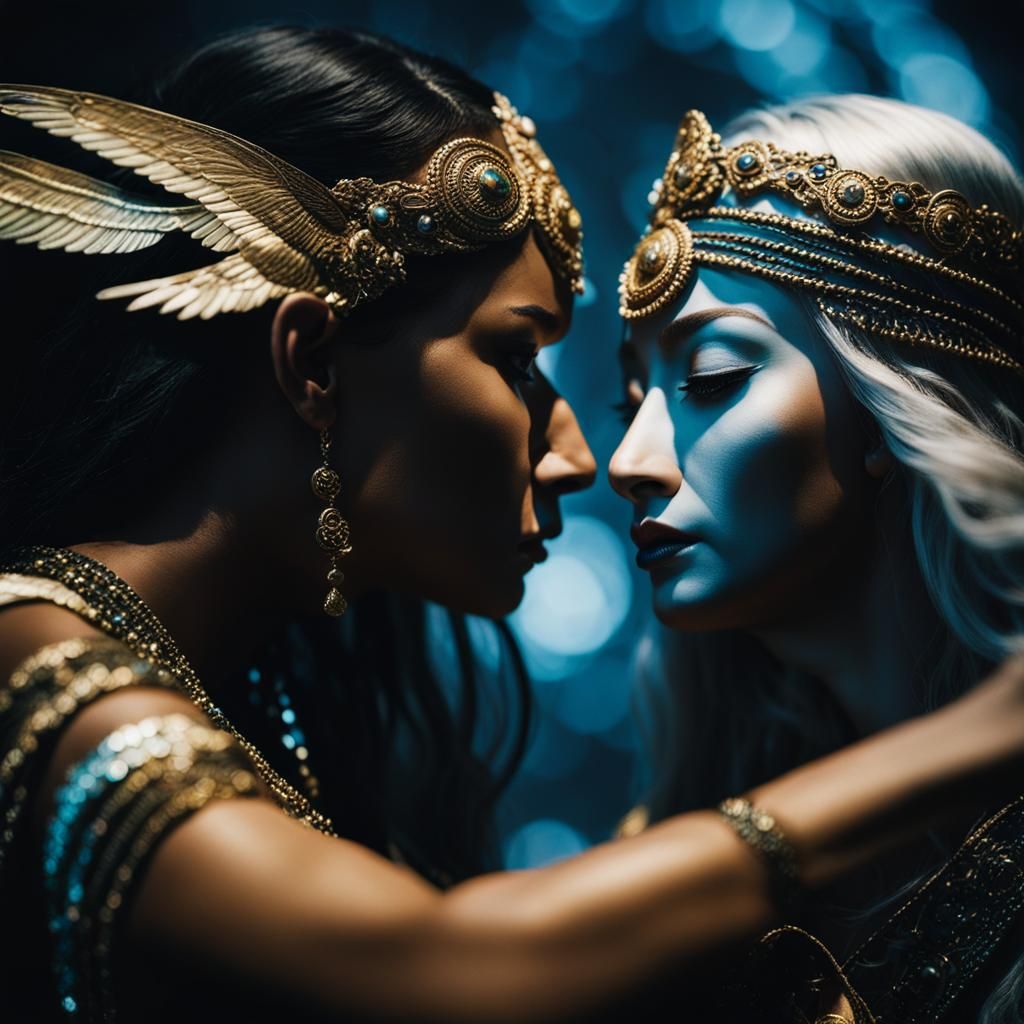 Moonlight Goddess and Dark Goddess Reach for Each Other