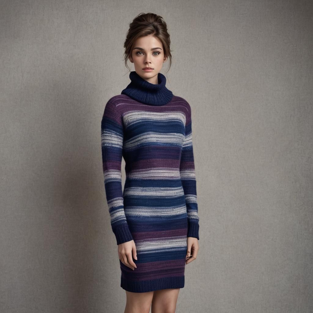 Woman in Striped Dress in Hyperrealistic Style