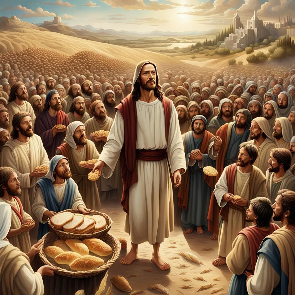 Jesus Feeding the Multitude: Photorealistic Biblical Illustr...