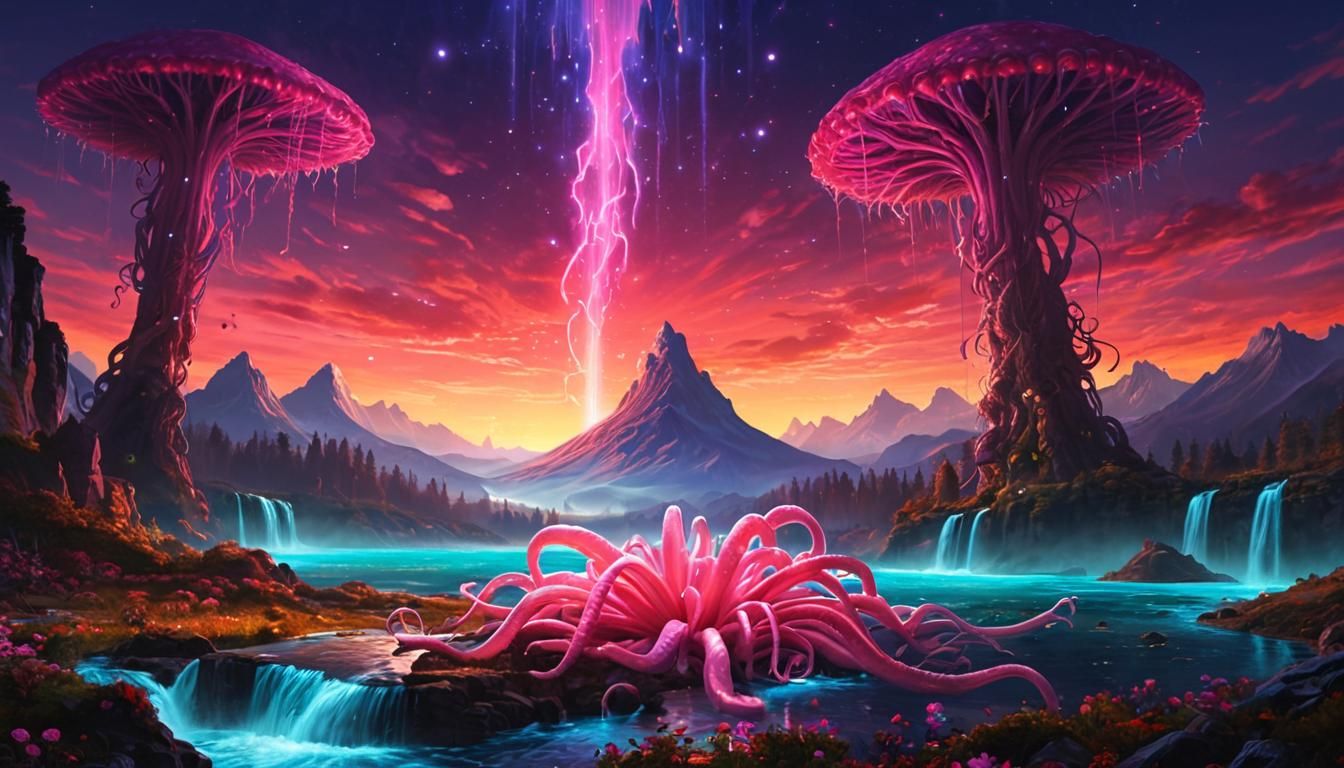 pink alien tentacle water flower