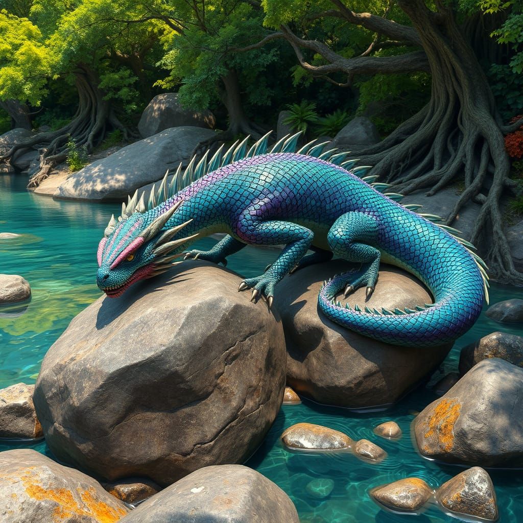 Serpentine Dragon Amidst Lush Foliage