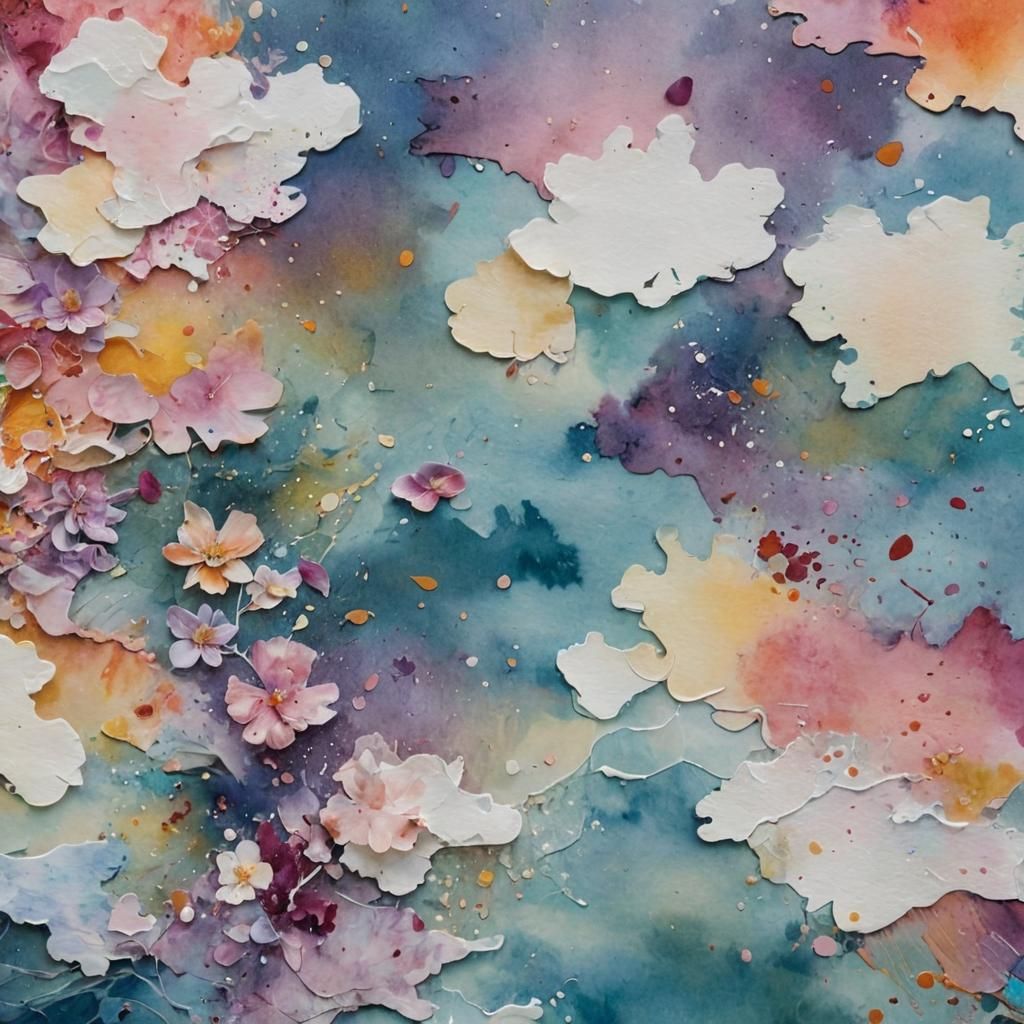 Floral Seascape in Mixed Media Collage Style