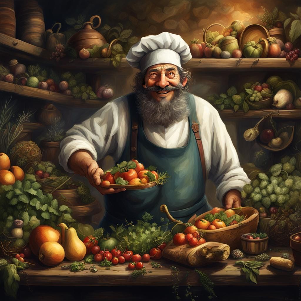 Medieval Hobbit Chef: Detailed Matte Painting