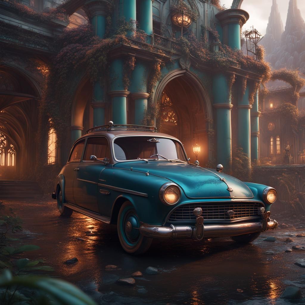 Detailed Matte Painting of a Car in Deep Color
