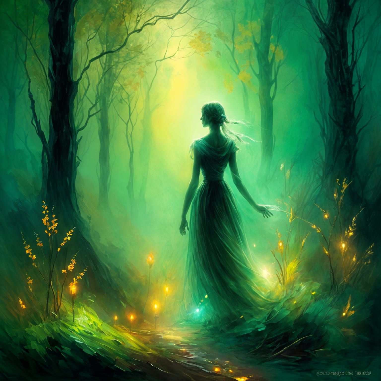 Sunlit Forest Path as Impasto Painting