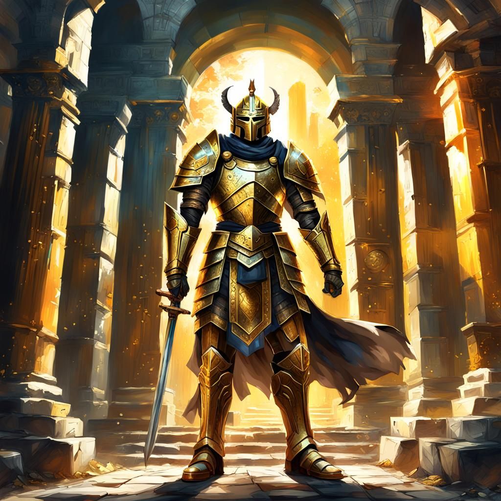 Gold Armored Warrior at Temple Gates