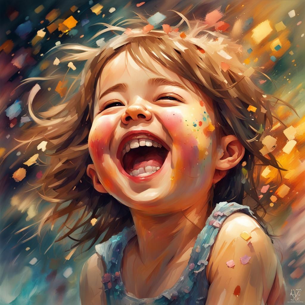 Happy Toddler Girl Laughing, in Splash Art Style