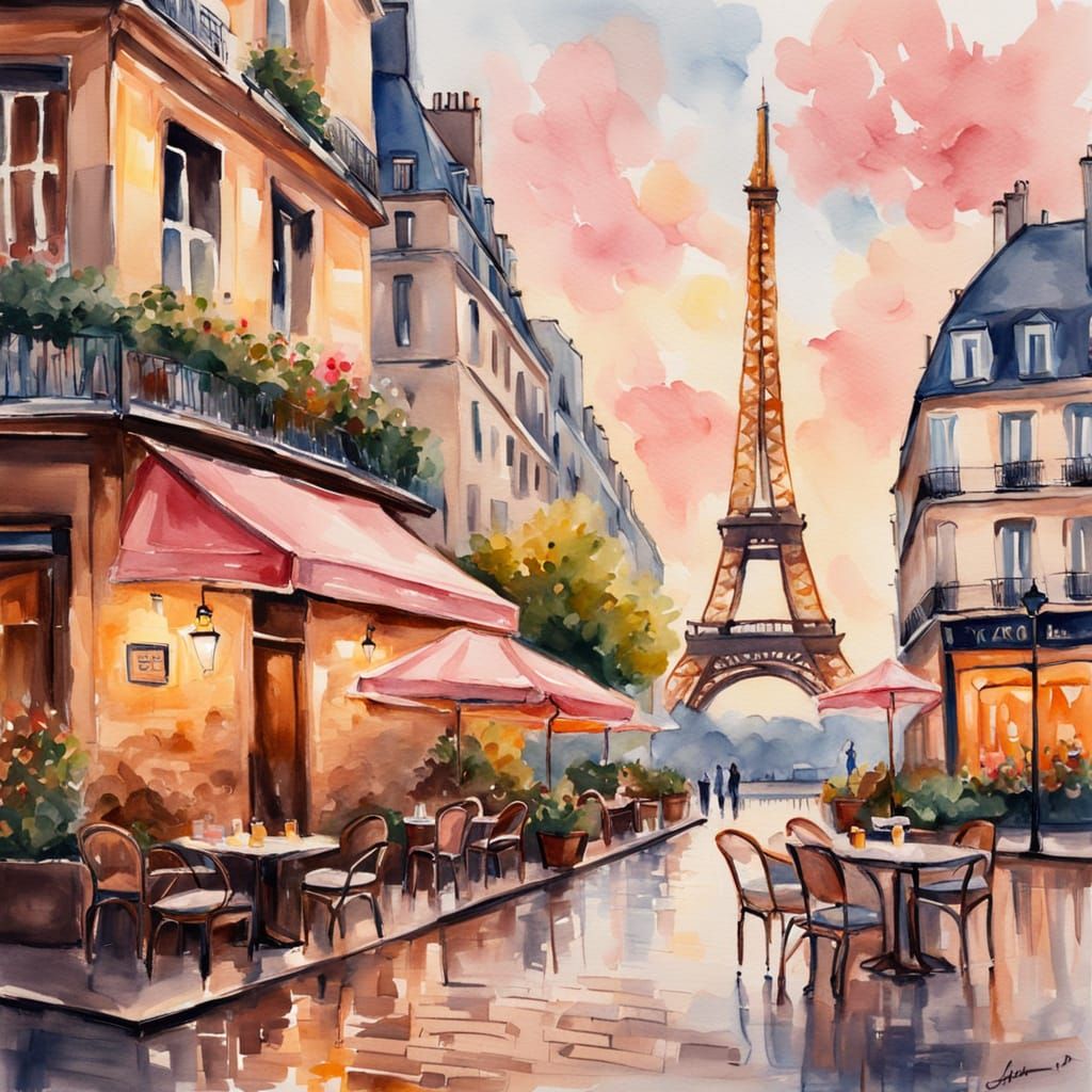 Parisian Nightscape in Soft Pastel Hues
