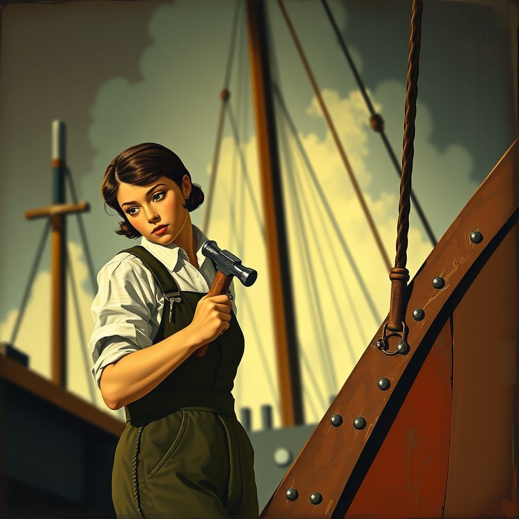 Girl Riveting Ship in Glasgow, Cubist Style