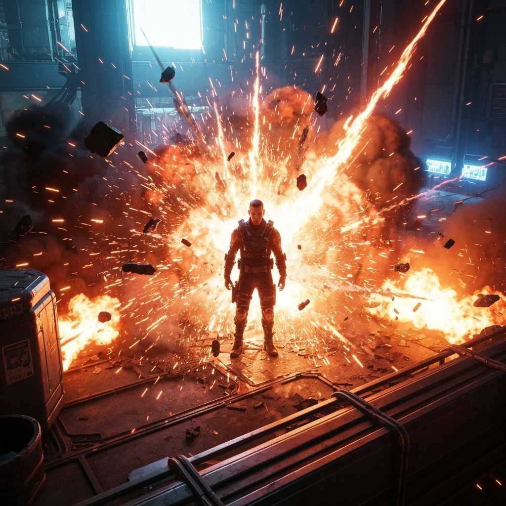 Explosion Scene in Futuristic Digital Art Style