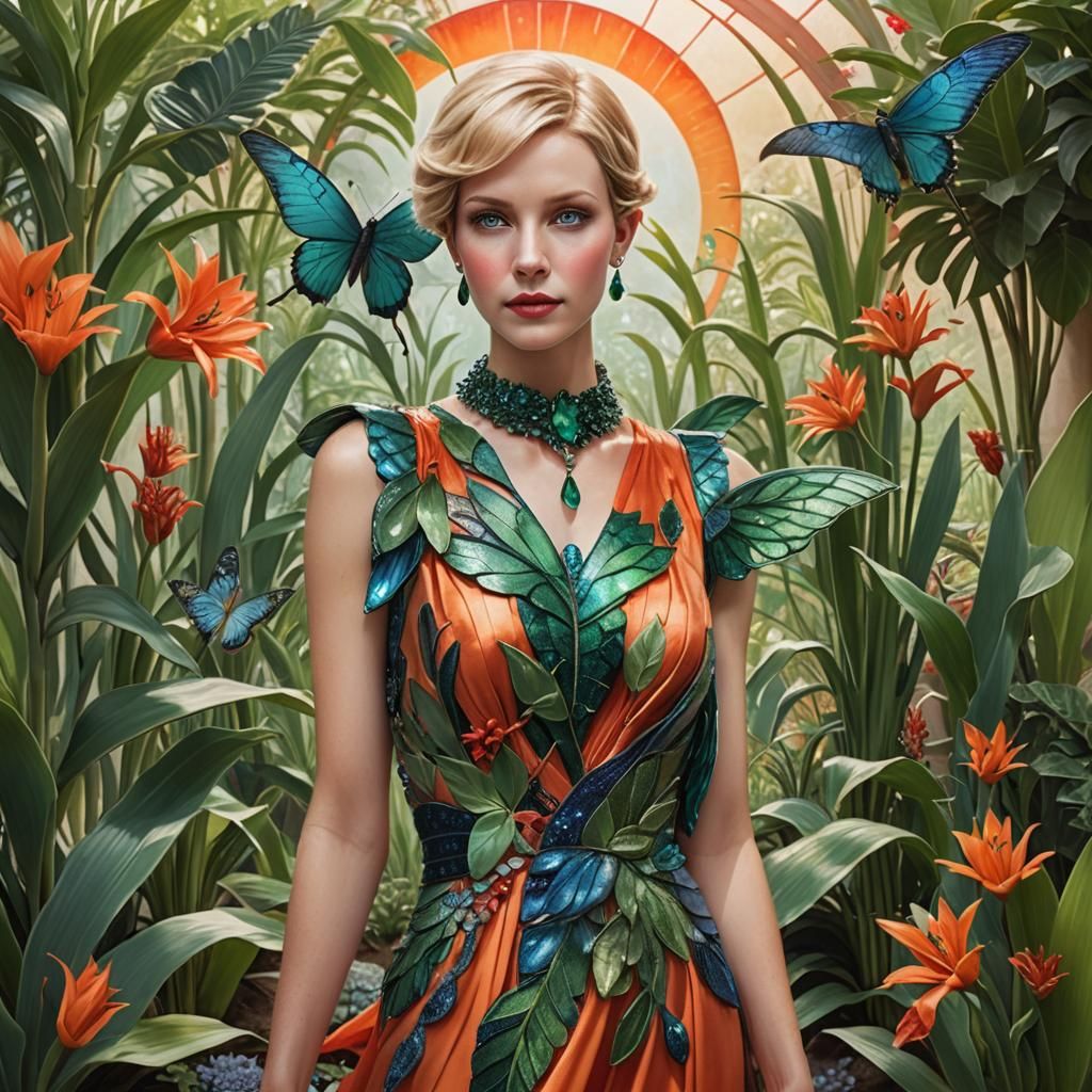 Celestial Woman with Wings in Garden