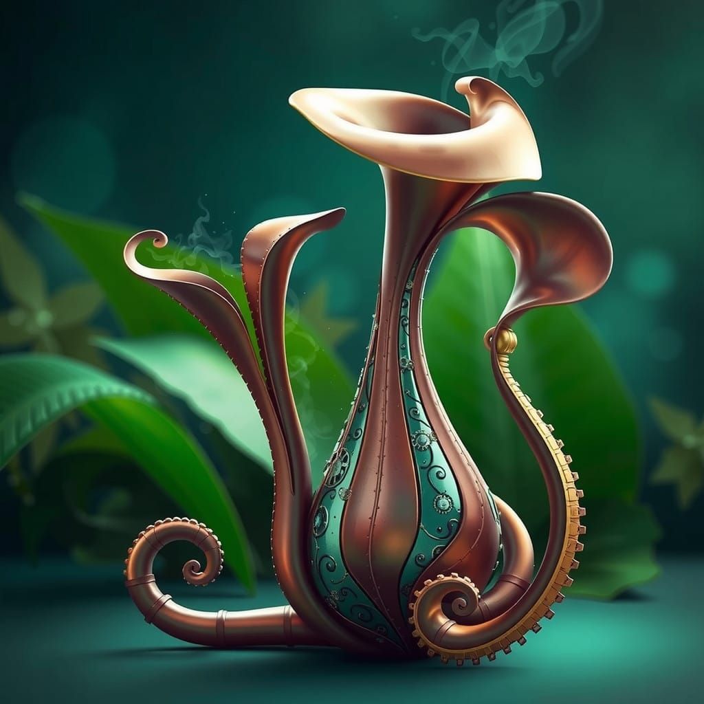 Steampunk Engine Summoning a Mystical Glass Bottle