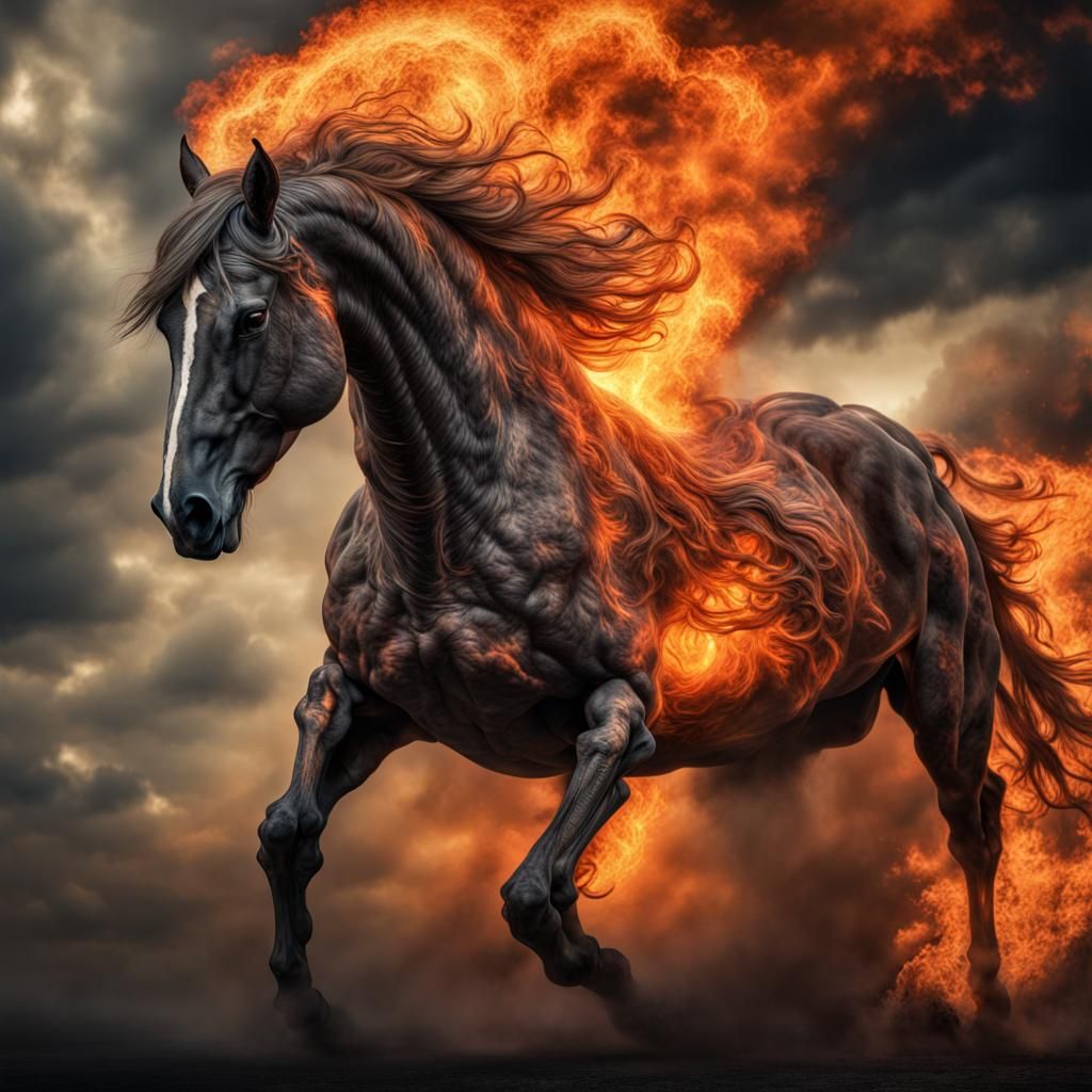 Fiery Nightmare Horse in Hyperrealistic Detail