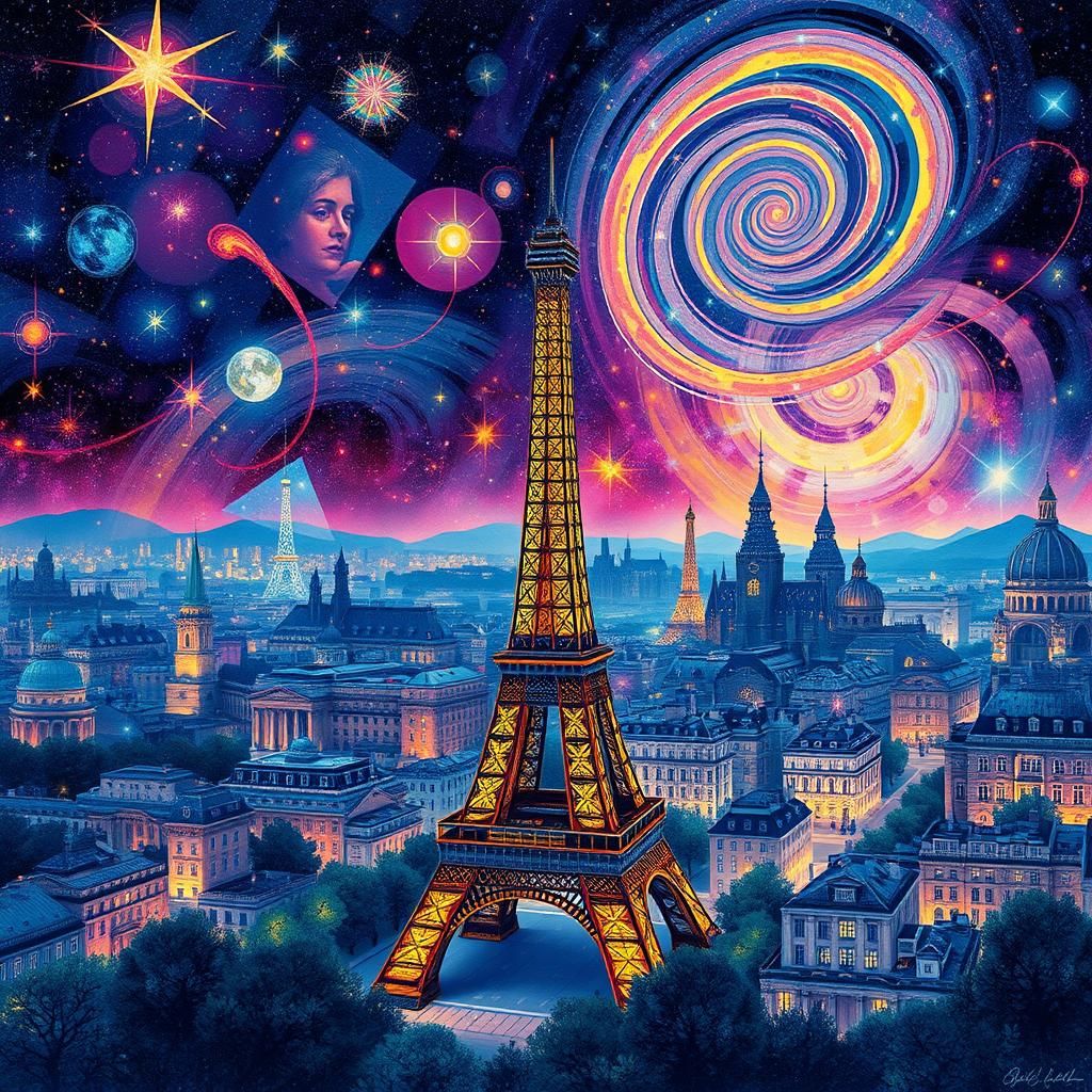 Paris Illustration in Whimsical Astral Style