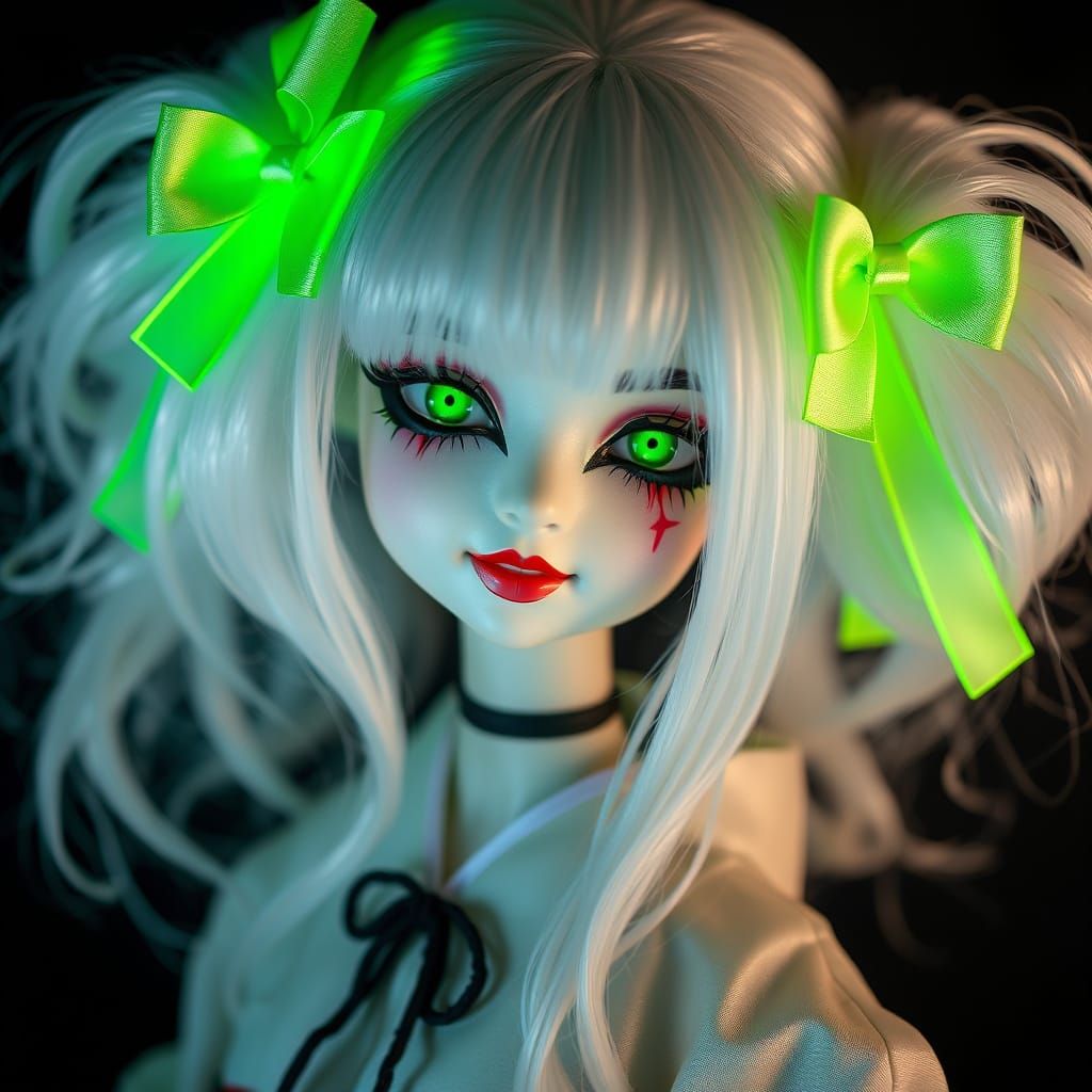 Gothic Geisha Goddess in Neon Bows