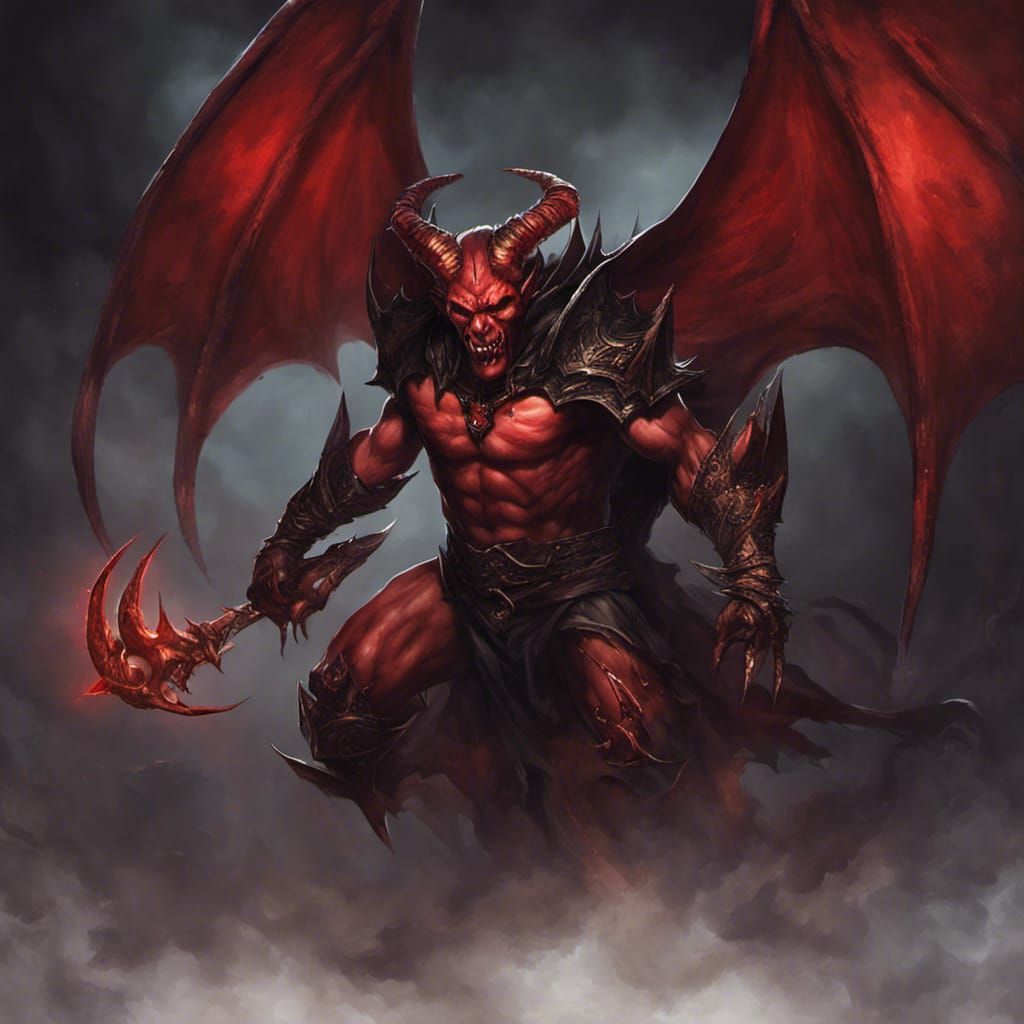 Detailed Portrait of a Fearsome Crimson Devil