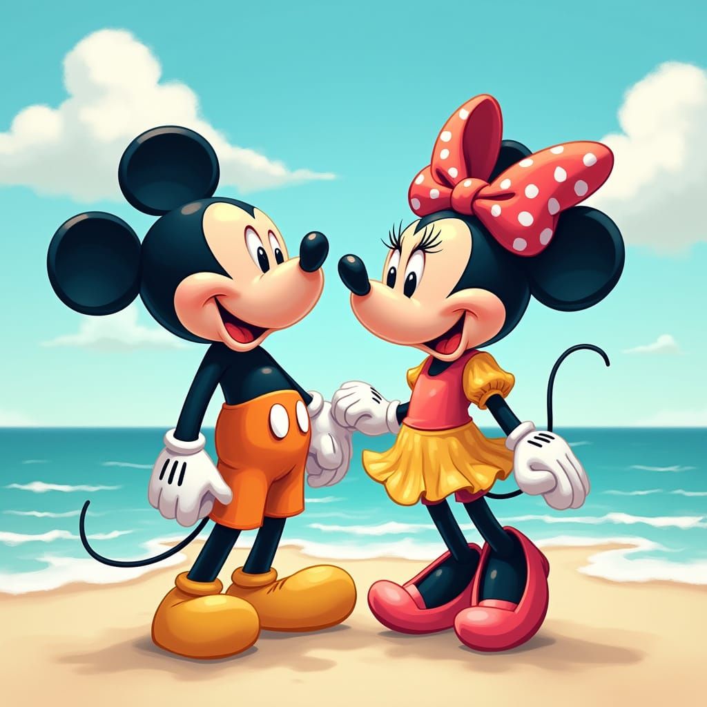 Mickey and Minnie Mouse Beach Day Illustration