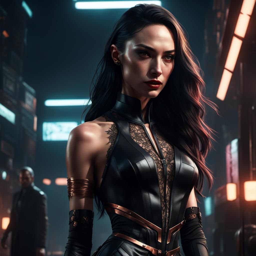 Cyberpunk Girl with Black Lace Dress in High Resolution