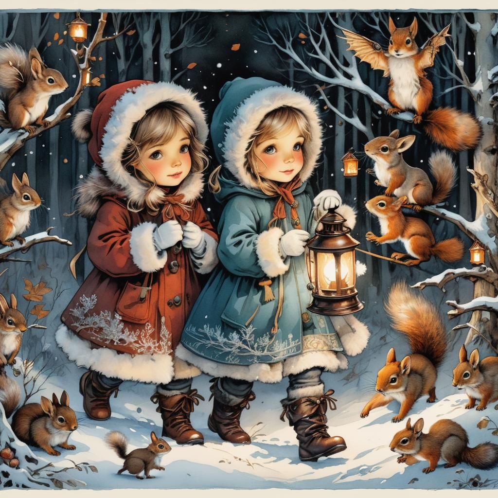 Whimsical Winter Wonderland in Rackham-Inspired Style