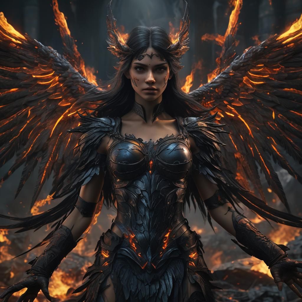 Dark Fantasy Angel with Demonic Wings