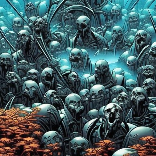 Sunken Submarine Graveyard in Comic Book Style