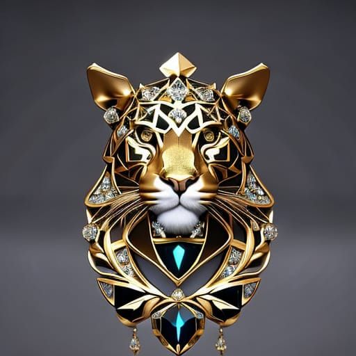 Gilded Jeweled Cougar Emblem in 3D