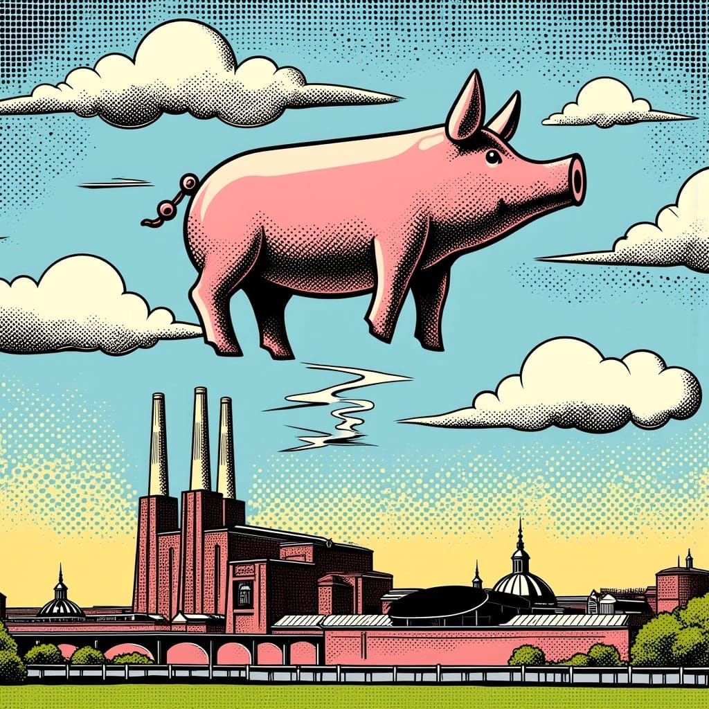 Pink Floyd Logo at Battersea in 1950s Comic Style