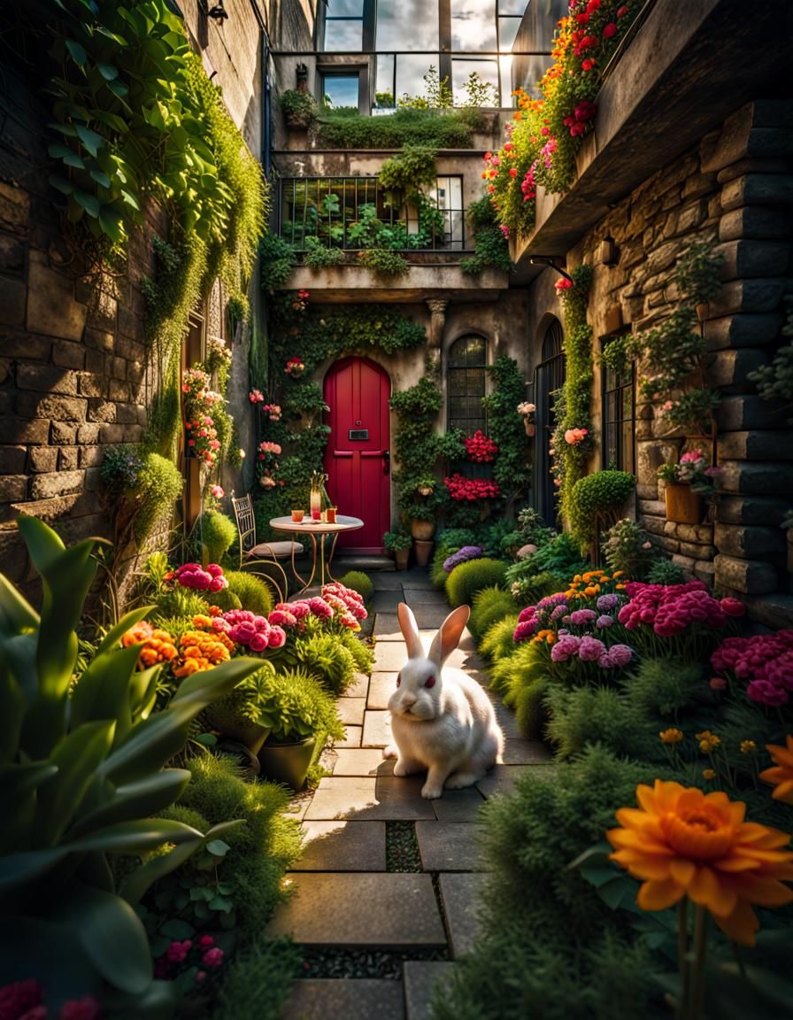 Enchanted Bunny Garden in Urban Alley by Dan Mumford