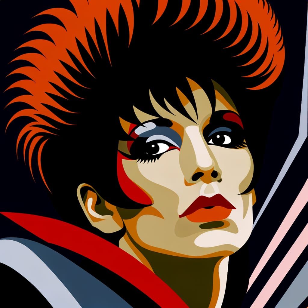 Flamboyant Rock Star Close-up in Art Deco Style