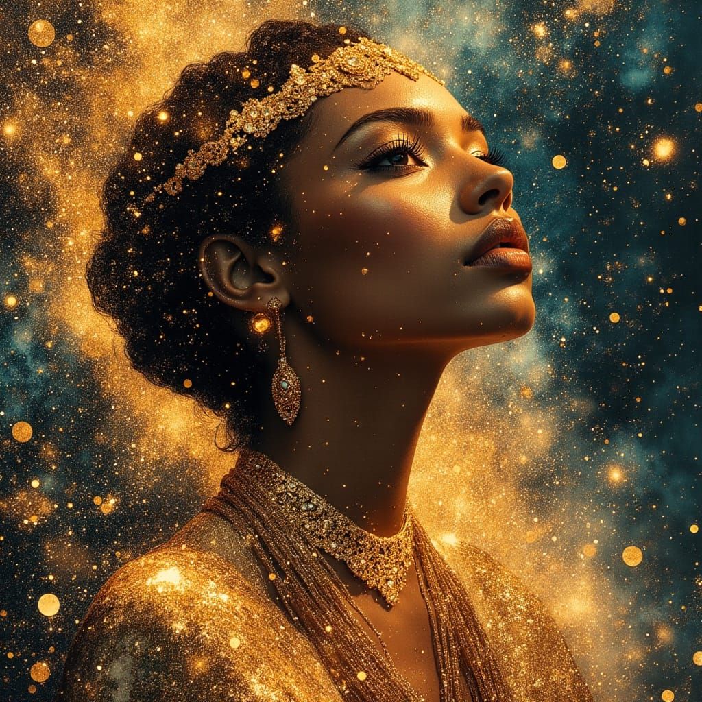 Divine Black Woman in Cosmic Nebula