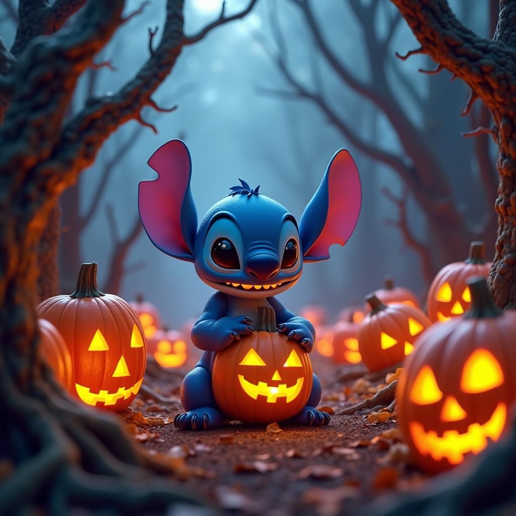 Stitch Celebrates Halloween in Fantasy Pumpkin Patch
