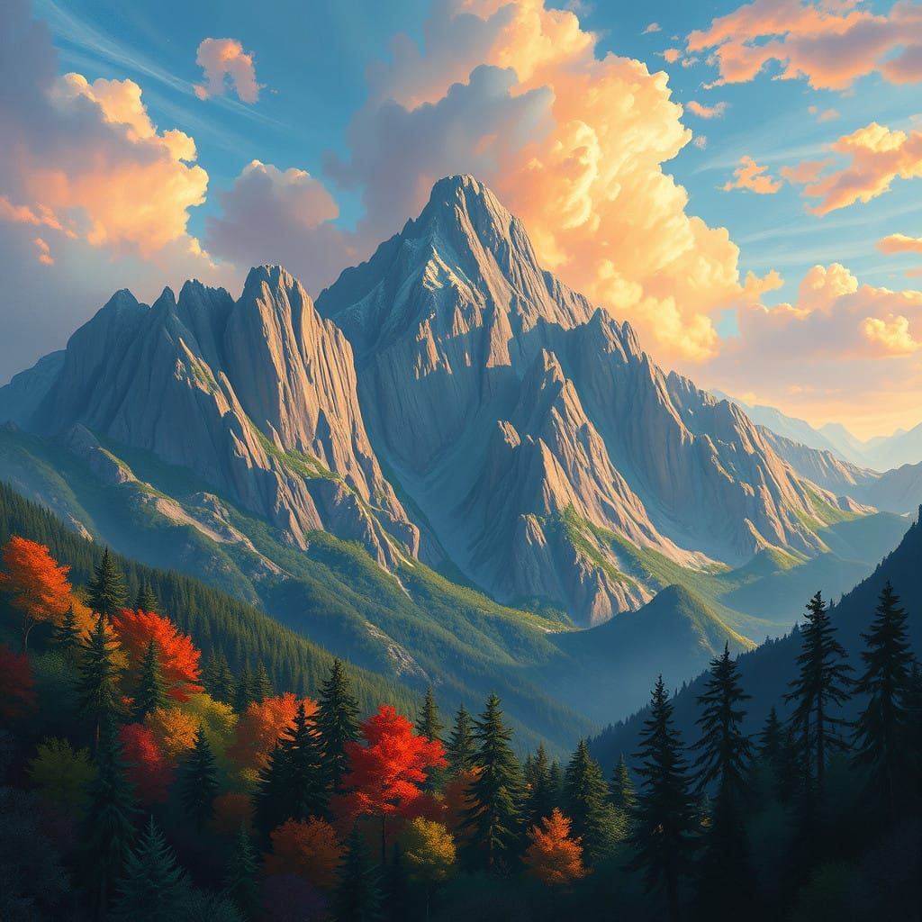 Fantastical Mountain Realm in Bold Acrylic Style