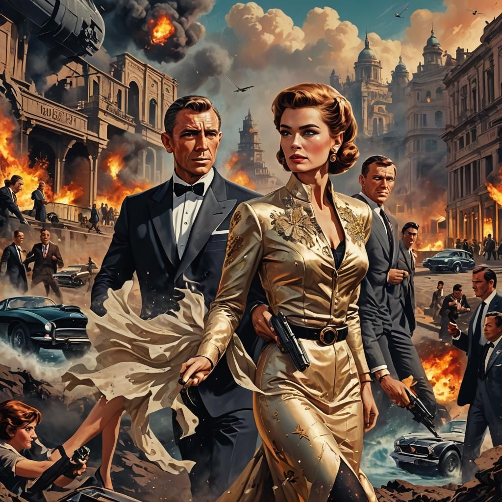 James Bond and Heroine on Retro Magazine Cover