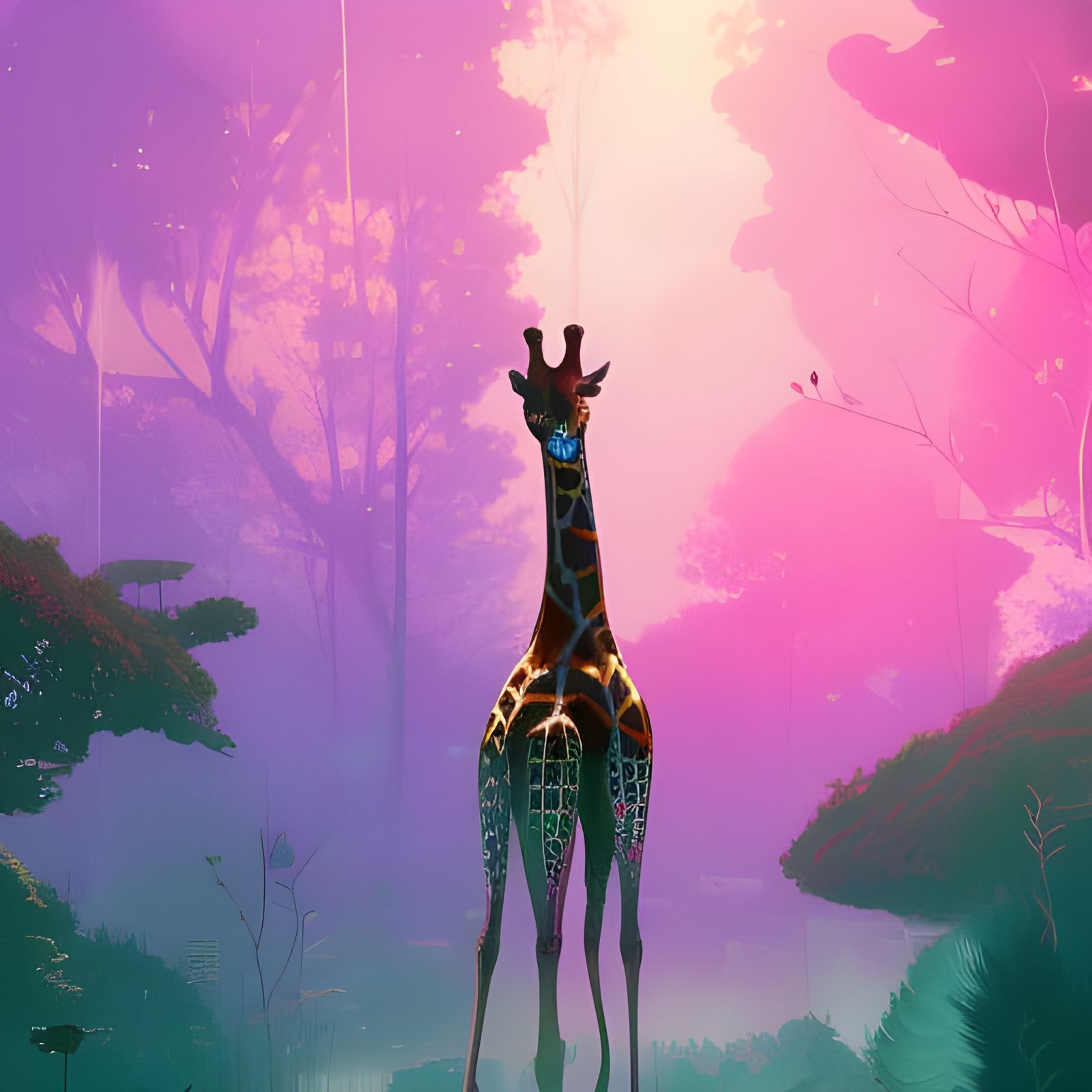 Luminous Crystal Giraffe: Digital Art Illustration