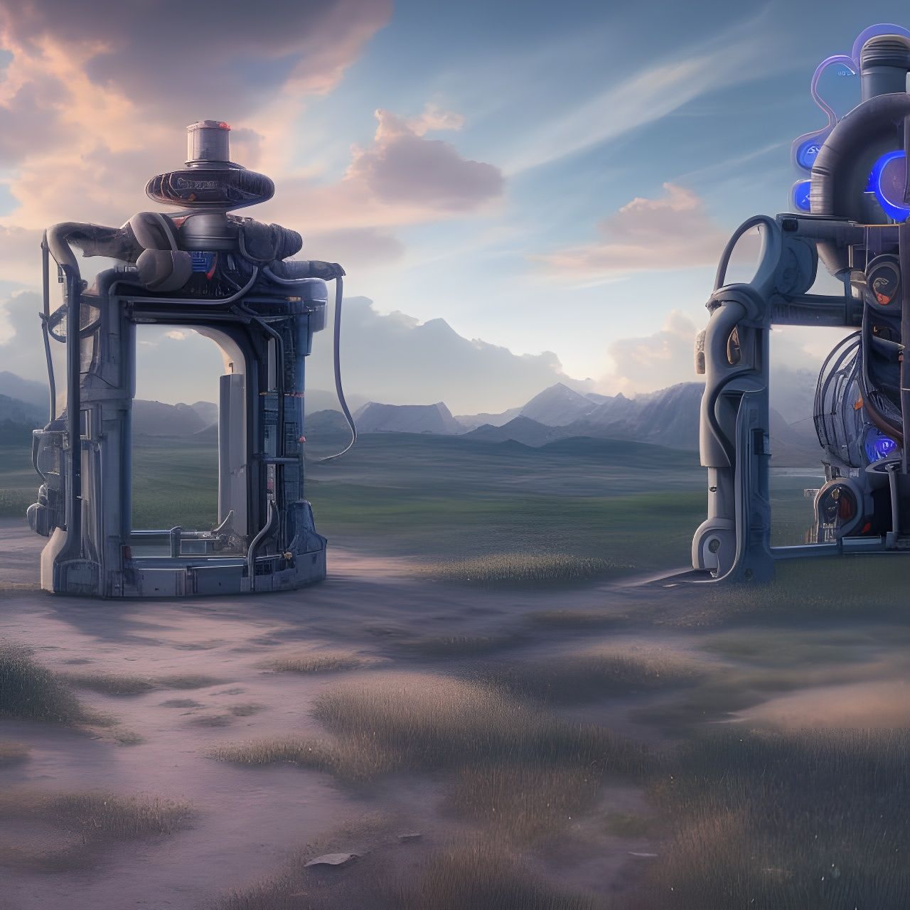 Detailed Portal Machine in Field, Rendered in Cycles