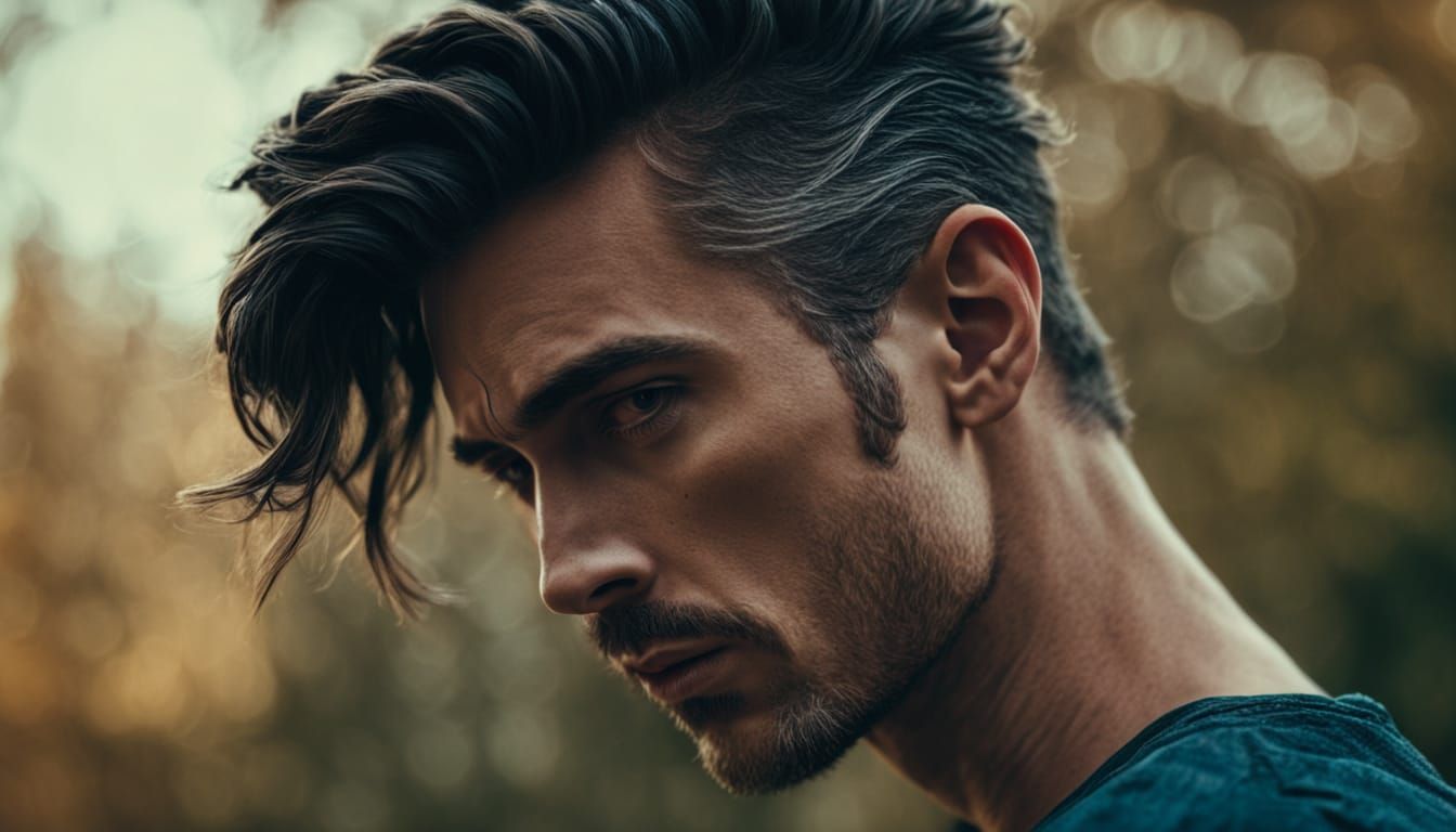 Hyperrealistic Portrait of Man with Unconventional Hairstyle