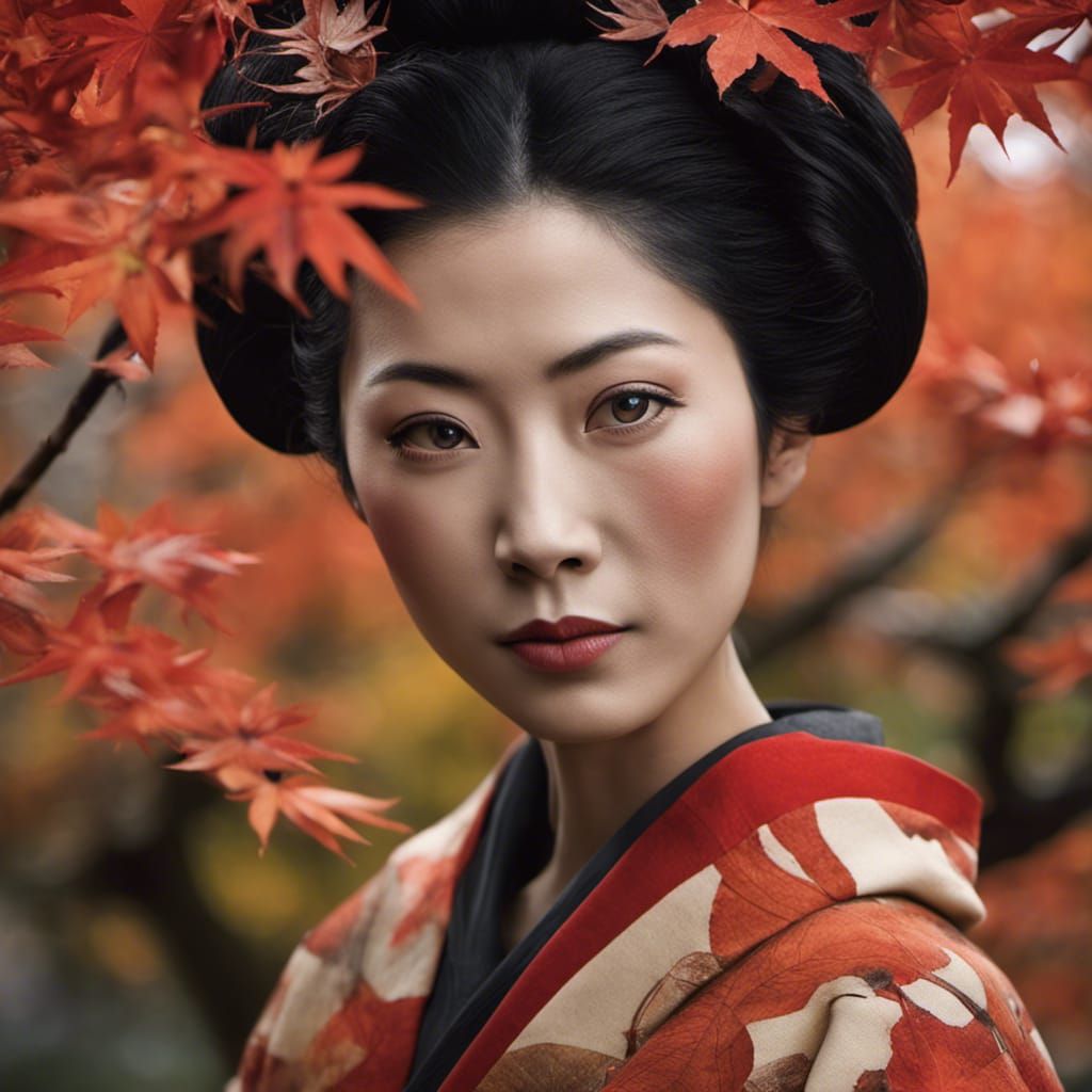 Geisha Portrait in Autumn Colors: Professional Photography
