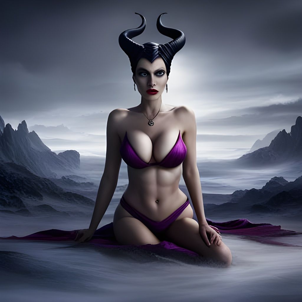 Maleficent in Seductive Pose: Detailed Matte Painting