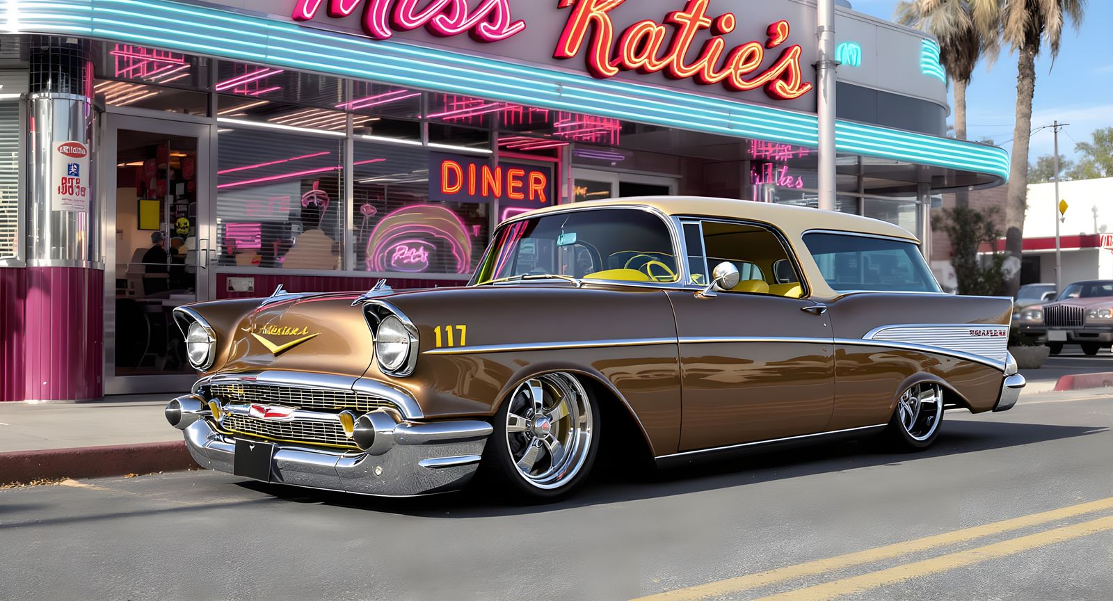 1950s Diner with Custom Car in Photorealistic 3D