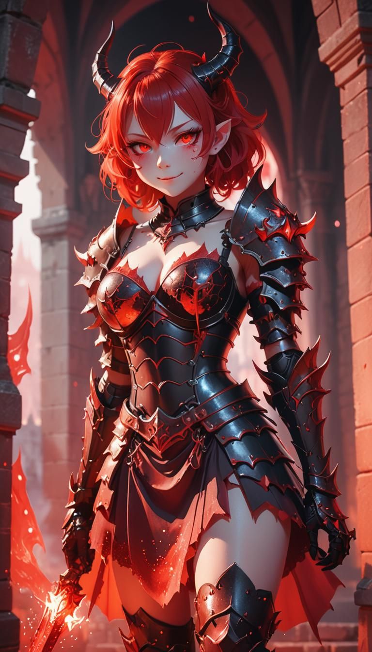 (((Red skin))) thick demon women, inside castle, red haze, d...