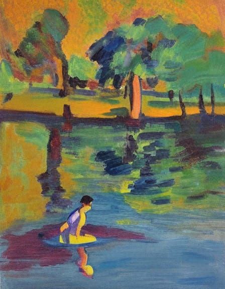 Serene Fauvist Lake Scene with Impasto Brushstrokes