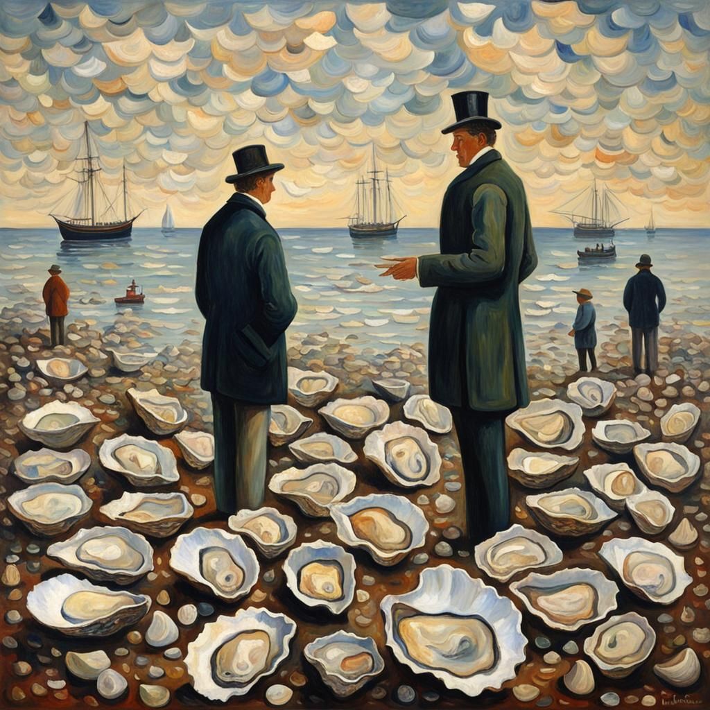 Oyster Shell People in Surreal Romantic Style