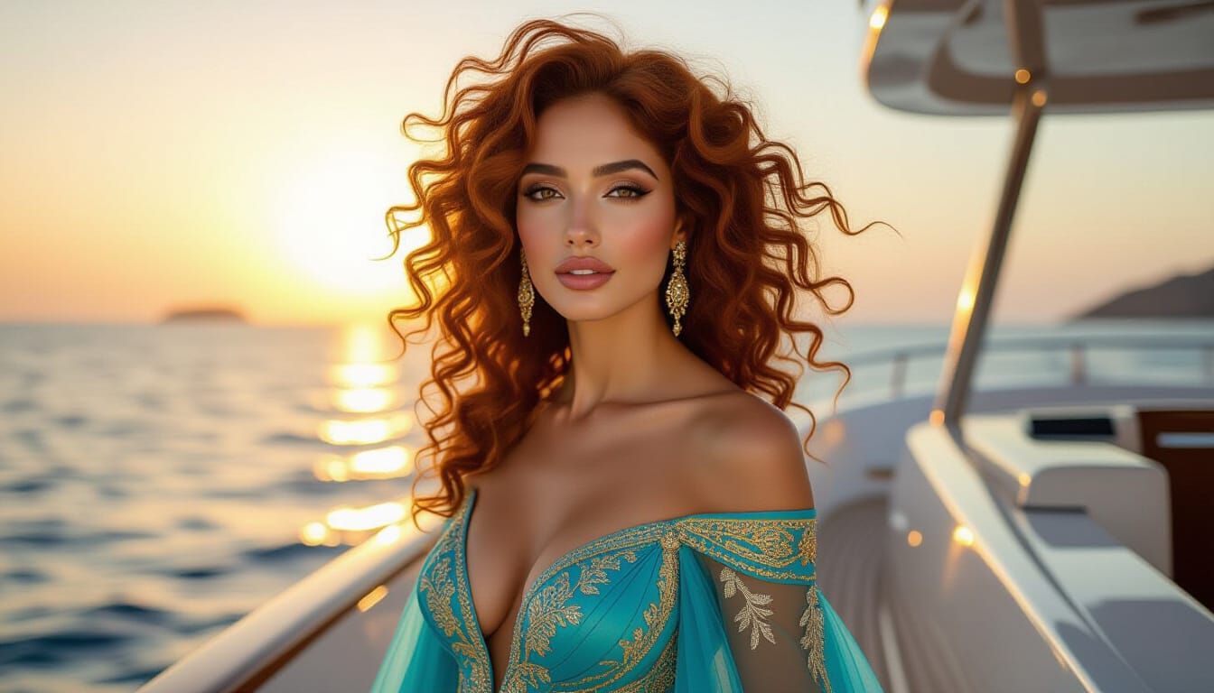 Arab Woman on Yacht at Golden Hour