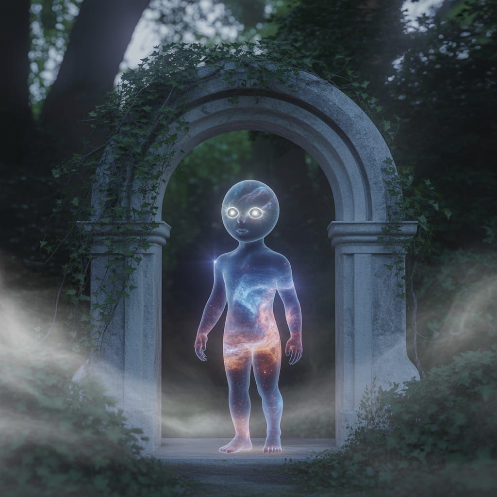 Nebula Being in Moonlight Forest Archway