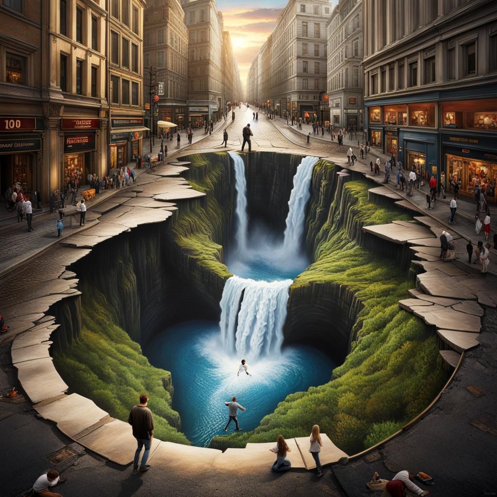 Breathtaking Waterfall Illusion in 3D Street Art