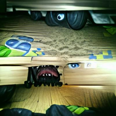 Stylized Monster Under Bed Illustration