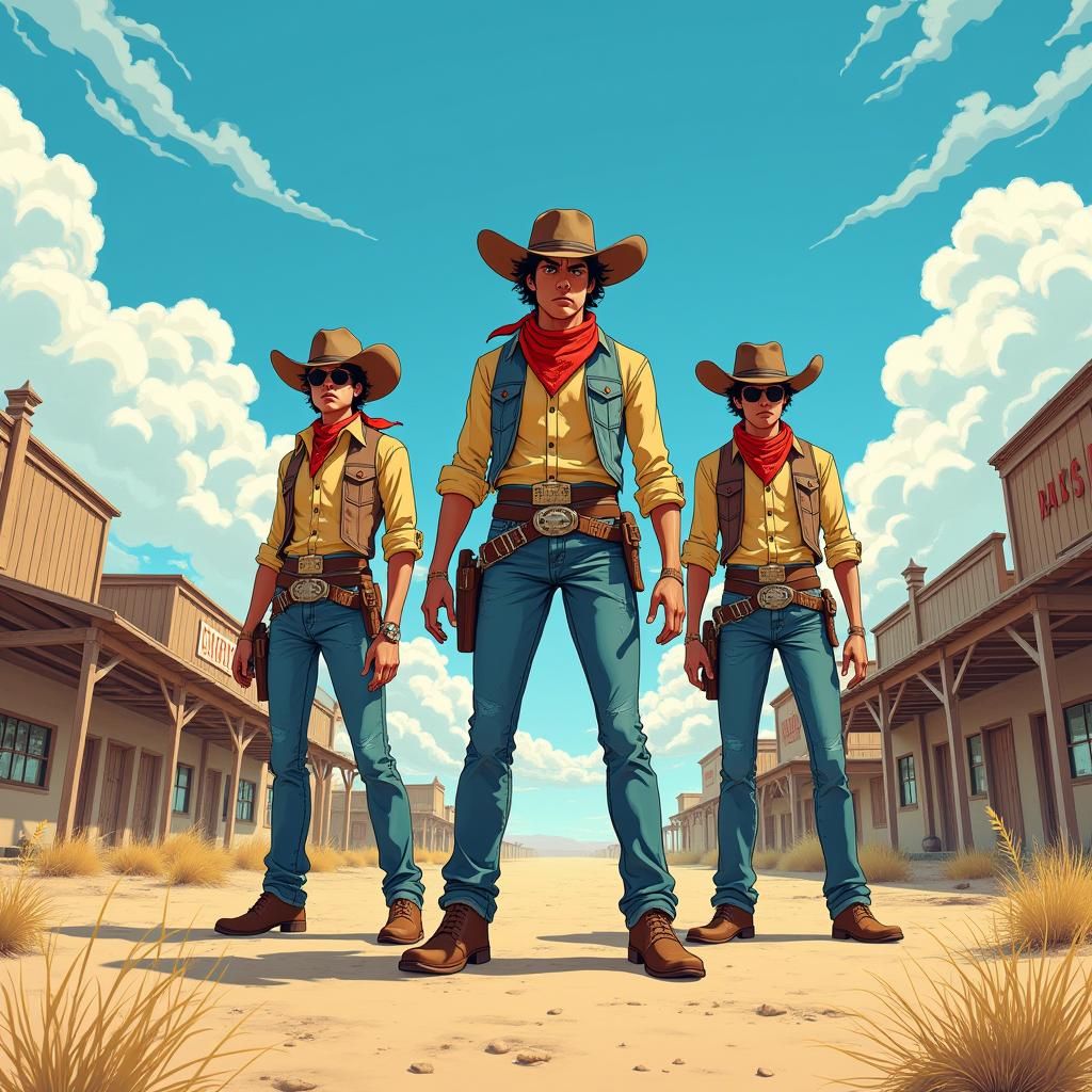 Anime Cowboys in Wild West Town