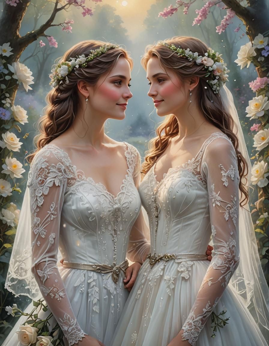 Lesbian Couple's Wedding Portrait in Ethereal Style